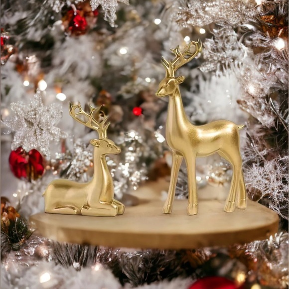 Pair of Golden Elk Statues - Picture 5 of 5